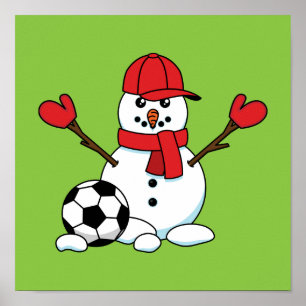 Funny Snowman mit Fußball Poster