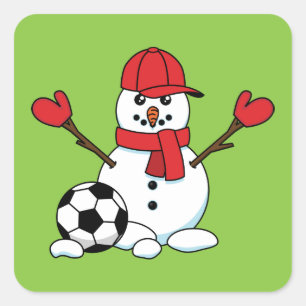 Funny Snowman mit Fußball Quadratischer Aufkleber