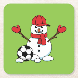 Funny Snowman mit Fußball Rechteckiger Pappuntersetzer