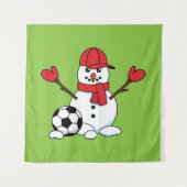 Funny Snowman mit Fußball Wandteppich (Vorderseite)