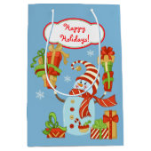 Funny Snowman mit Geschenkpaketen Weihnachten Mittlere Geschenktüte (Vorderseite)