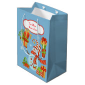 Funny Snowman mit Geschenkpaketen Weihnachten Mittlere Geschenktüte (Rückseite Schrägansicht)