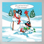 Funny Snowman mit Hot Chocolate Cartoon Poster (Vorne)
