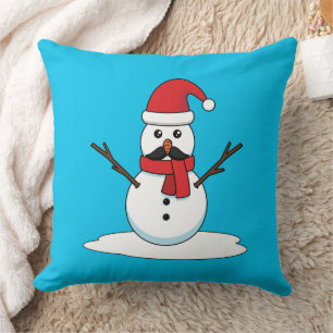 Funny Snowman mit Mustache und Carrot Kissen