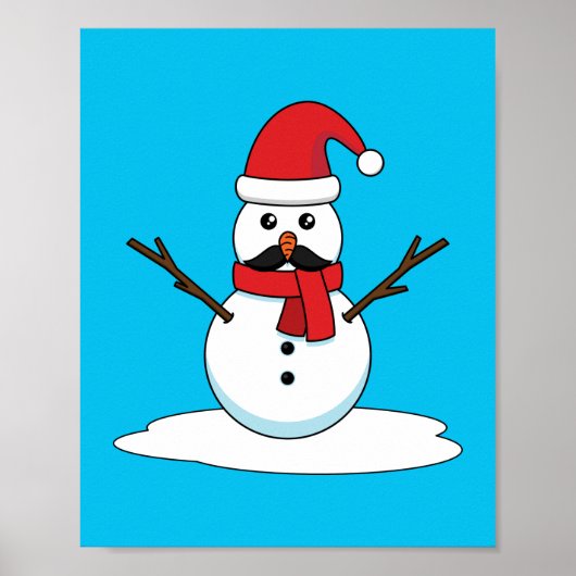 Funny Snowman mit Mustache und Carrot Poster (Vorne)
