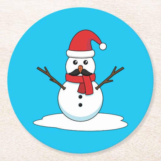 Funny Snowman mit Mustache und Carrot Runder Pappuntersetzer (Vorderseite)