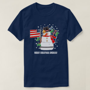 Funny Snowman mit US-Flagge Weihnachten T-Shirt