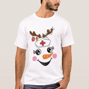 Funny Snowman Nurse Face Eyelashes Medical Christm T-Shirt