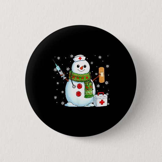 Funny Snowman Nurse Pjs Pajamas Christmas Xmas Wom Button (Vorderseite)