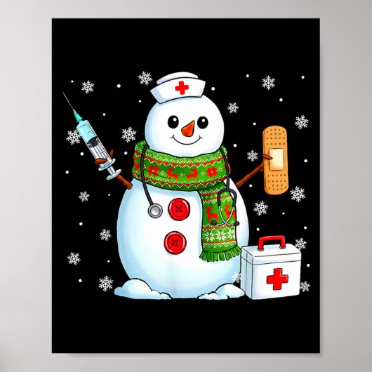 Funny Snowman Nurse Pjs Pajamas Christmas Xmas Wom Poster (Vorne)
