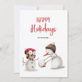 Funny Snowman Owl Happy Holidays Feiertagskarte (Vorderseite)