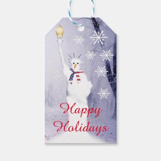 Funny Snowman patriotic American Xmas Geschenkanhänger (Vorderseite)