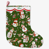 Funny Snowman Pattern auf Green Großer Weihnachtsstrumpf (Vorderseite)