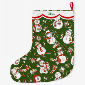 Funny Snowman Pattern auf Green Großer Weihnachtsstrumpf (Rückseite)