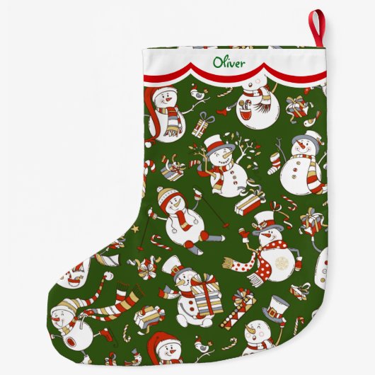 Funny Snowman Pattern auf Green Großer Weihnachtsstrumpf (Rückseite)