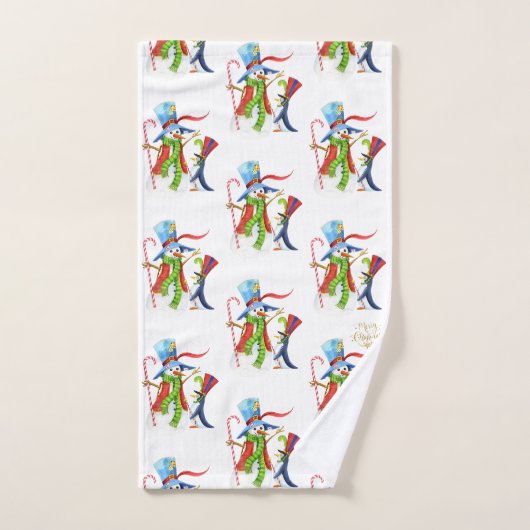 Funny Snowman Penguin Gold Glitzer Frohe Weihnacht Badhandtuch Set (Handtuch)