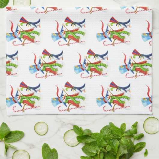 Funny Snowman Penguin Gold Glitzer Frohe Weihnacht Geschirrtuch (Gefaltet)