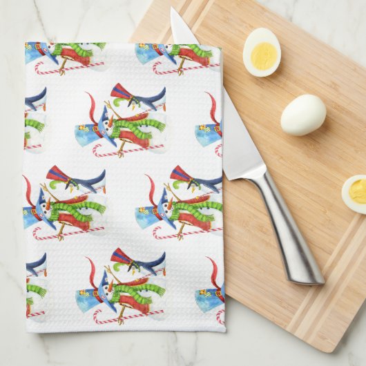 Funny Snowman Penguin Gold Glitzer Frohe Weihnacht Geschirrtuch (Viertel Falte)