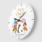 Funny Snowman Penguin Gold Glitzer Frohe Weihnacht Große Wanduhr (Winkel)