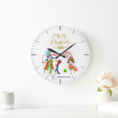 Funny Snowman Penguin Gold Glitzer Frohe Weihnacht Große Wanduhr (Zuhause)