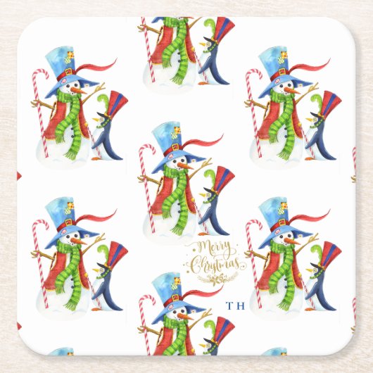 Funny Snowman Penguin Gold Glitzer Frohe Weihnacht Rechteckiger Pappuntersetzer (Vorderseite)