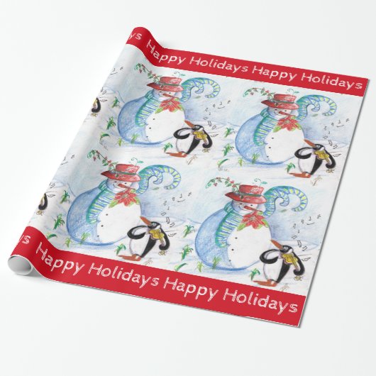 FUNNY SNOWMAN, PENGUIN'S WINTER SERENADE GESCHENKPAPIER (Ungerollt)