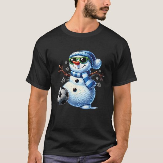Funny Snowman Playing Soccer Lovers Boys Kids Teen T-Shirt (Vorderseite)