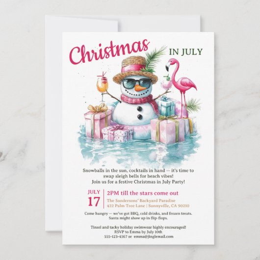 Funny Snowman Pool Party Weihnachten Juli Einladung (Vorderseite)