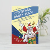 Funny Snowman Santa Christmas Party Add The Year Einladung (Stehend Vorderseite)