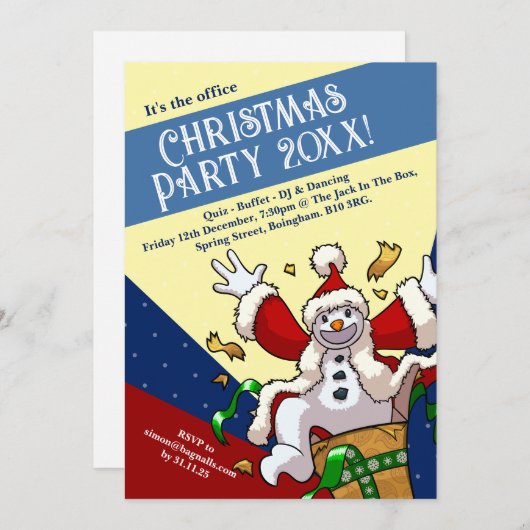 Funny Snowman Santa Christmas Party Add The Year Einladung (Vorne/Hinten)