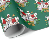 Funny Snowman Santa Christmas Surprise Cartoon Geschenkpapier (Rolleneckpunkt)