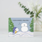Funny Snowman Scene Feiertagspostkarte (Stehend Vorderseite)