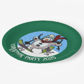 Funny Snowman Skifahren Weihnachts-Party Jahr Cart Pappteller (Schrägansicht)