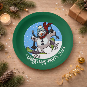 Funny Snowman Skifahren Weihnachts-Party Jahr Cart Pappteller