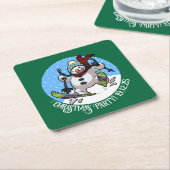 Funny Snowman Skifahren Weihnachts-Party Jahr Cart Rechteckiger Pappuntersetzer (angewinkelt)