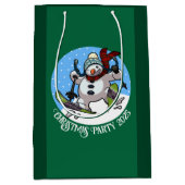 Funny Snowman Skiing Weihnachten Party 2025 Cartoo Mittlere Geschenktüte (Vorderseite)