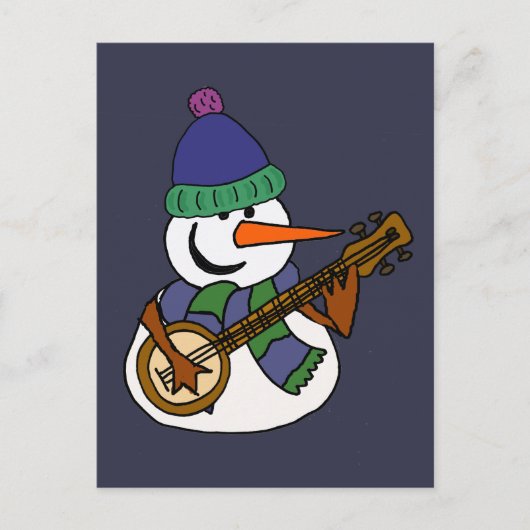 Funny Snowman Spielen Banjo Artwork Postkarte (Vorderseite)