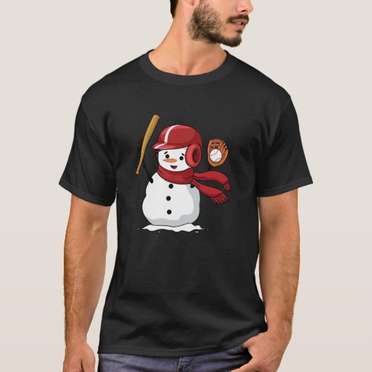 Funny Snowman spielt Baseball T-Shirt (Vorderseite)