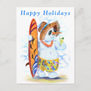Funny Snowman Surfer Happy Holidays Cards Postkarte