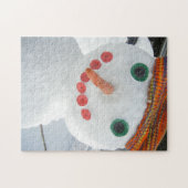Funny Snowman trägt Orange Hat Whimsical Foto Puzzle (Horizontal)