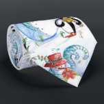 FUNNY SNOWMAN UND PENGUINS WINTERSERENDE KRAWATTE<br><div class="desc">Weiße und farbenfrohe pastellfarbene Malerei mit roten Blume,  Schnörkeln und Weihnachtsbäumen von Bulgan Lumini (c)</div>