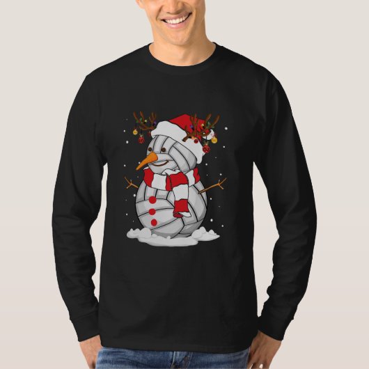 Funny Snowman Volleyball Christmas Pajama Santa T-Shirt (Vorderseite)