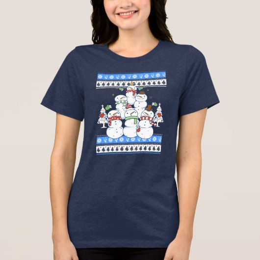 Funny Snowman Weihnachtsbaum Tri-Blend Shirt (Vorderseite)