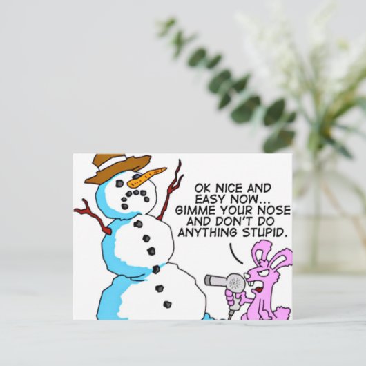 Funny Snowman Weihnachtspostcard Feiertagspostkarte (Stehend Vorderseite)
