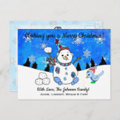 Funny Snowman wirft Snowball Weihnachten Postkarte (Vorne/Hinten)