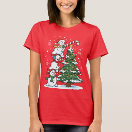 Funny Snowmen and Christmas Tree Cute Holiday  T-Shirt