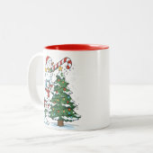 Funny Snowmen and Christmas Tree Cute Holiday Zweifarbige Tasse (Vorderseite Links)