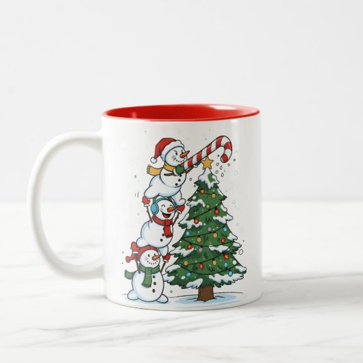 Funny Snowmen and Christmas Tree Cute Holiday Zweifarbige Tasse (Links)