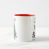 Funny Snowmen and Christmas Tree Cute Holiday Zweifarbige Tasse (Mittel)