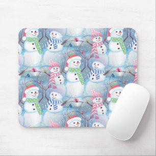 Funny Snowmen Christmas Tree String Lights Pattern Mousepad